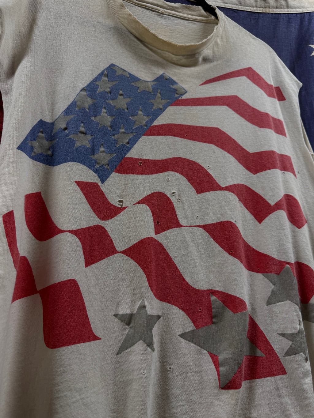 Vintage thrashed cut off American flag tee