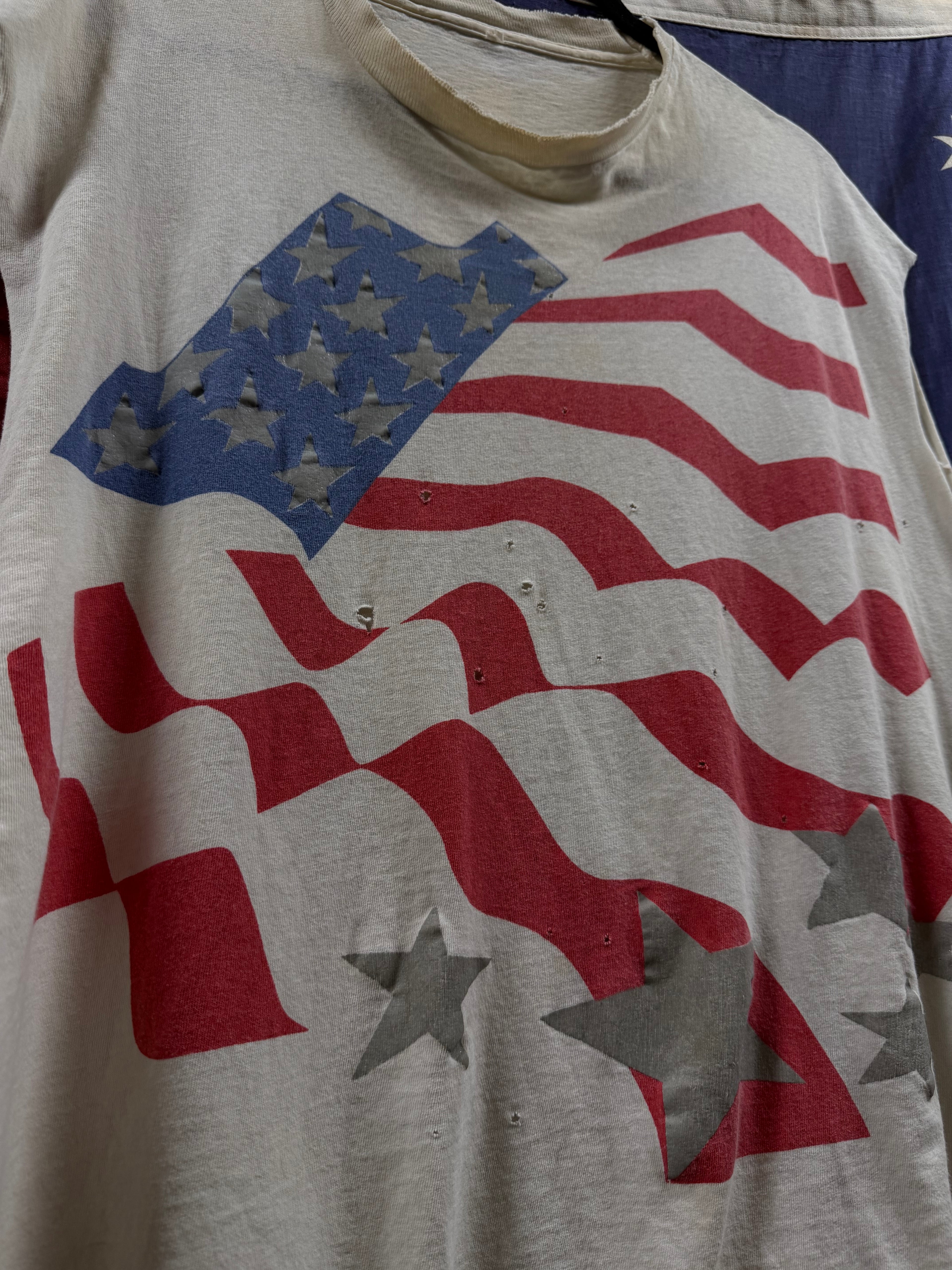 Vintage thrashed cut off American flag tee