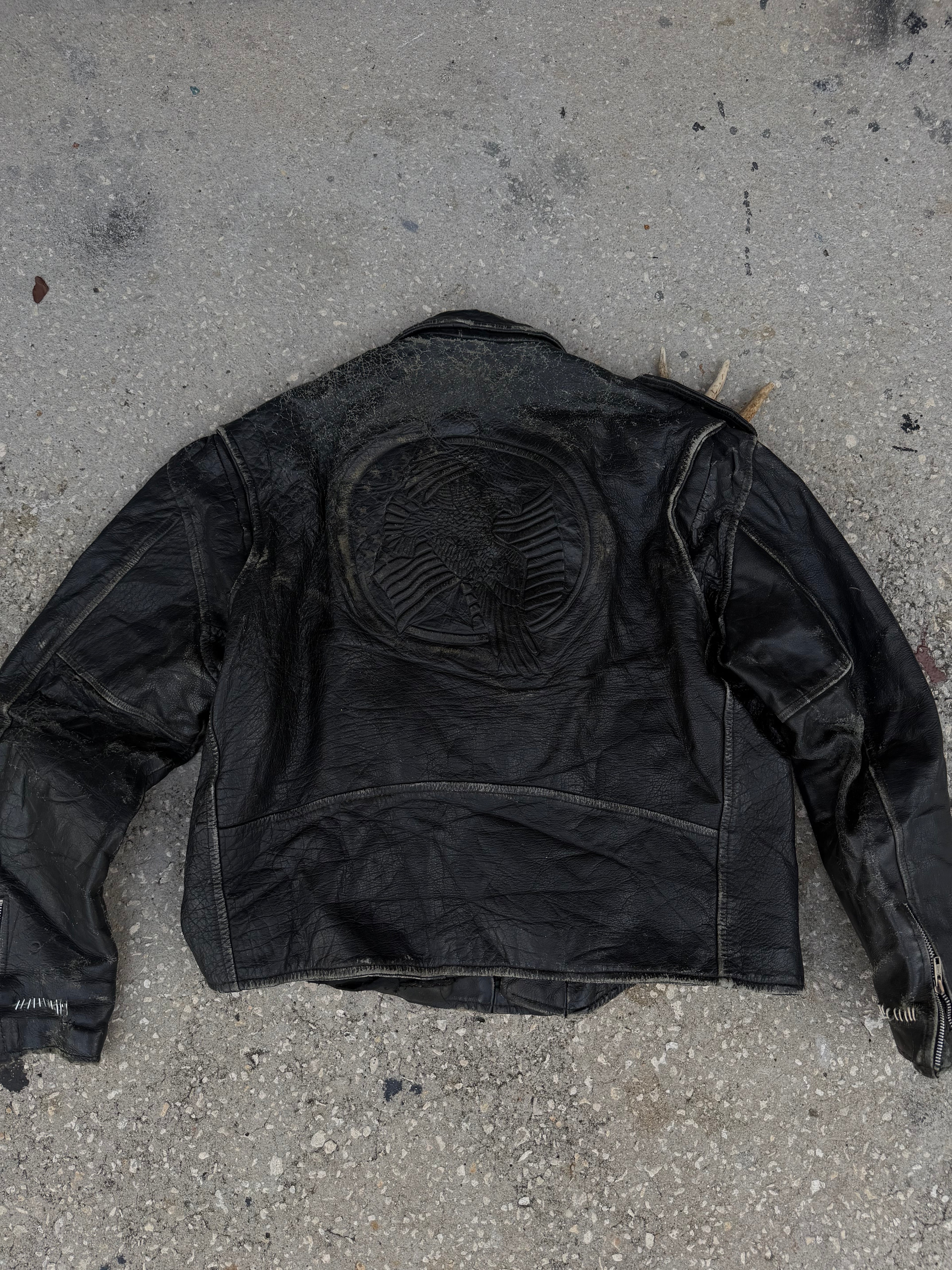 1970s-80s thrashed Leather Jacket L-XL