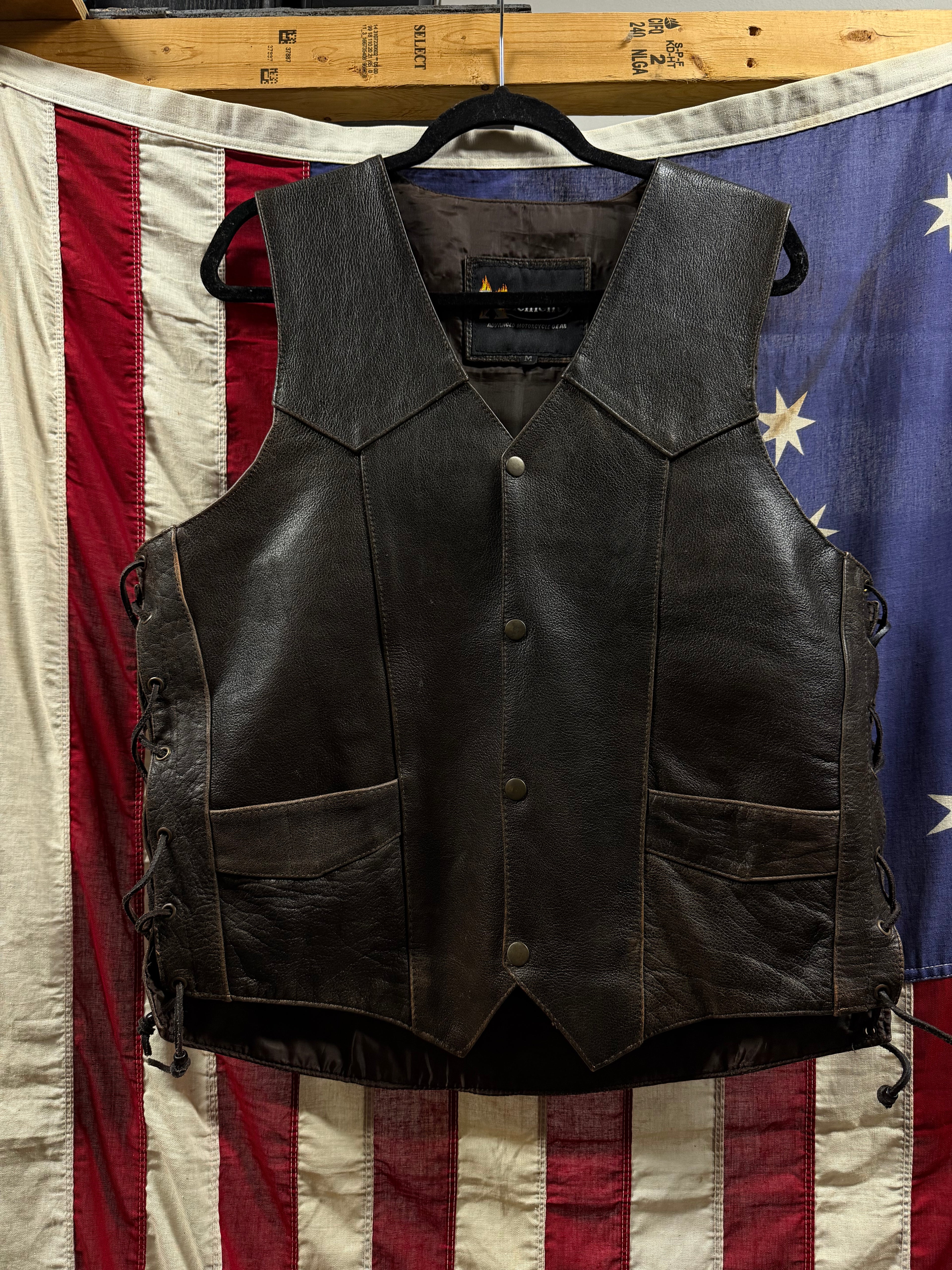Vintage Xelement Leather Vest L