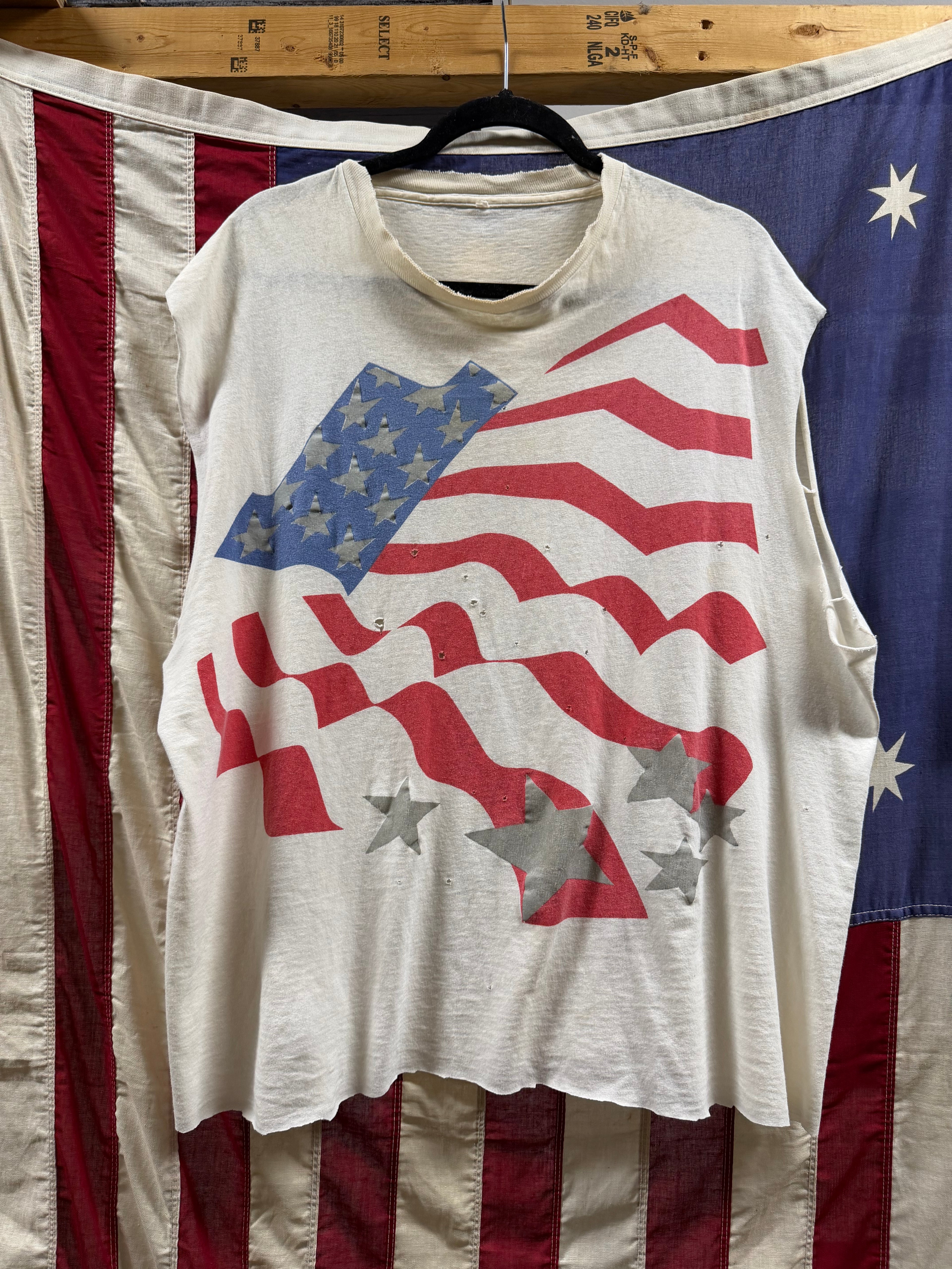 Vintage thrashed cut off American flag tee
