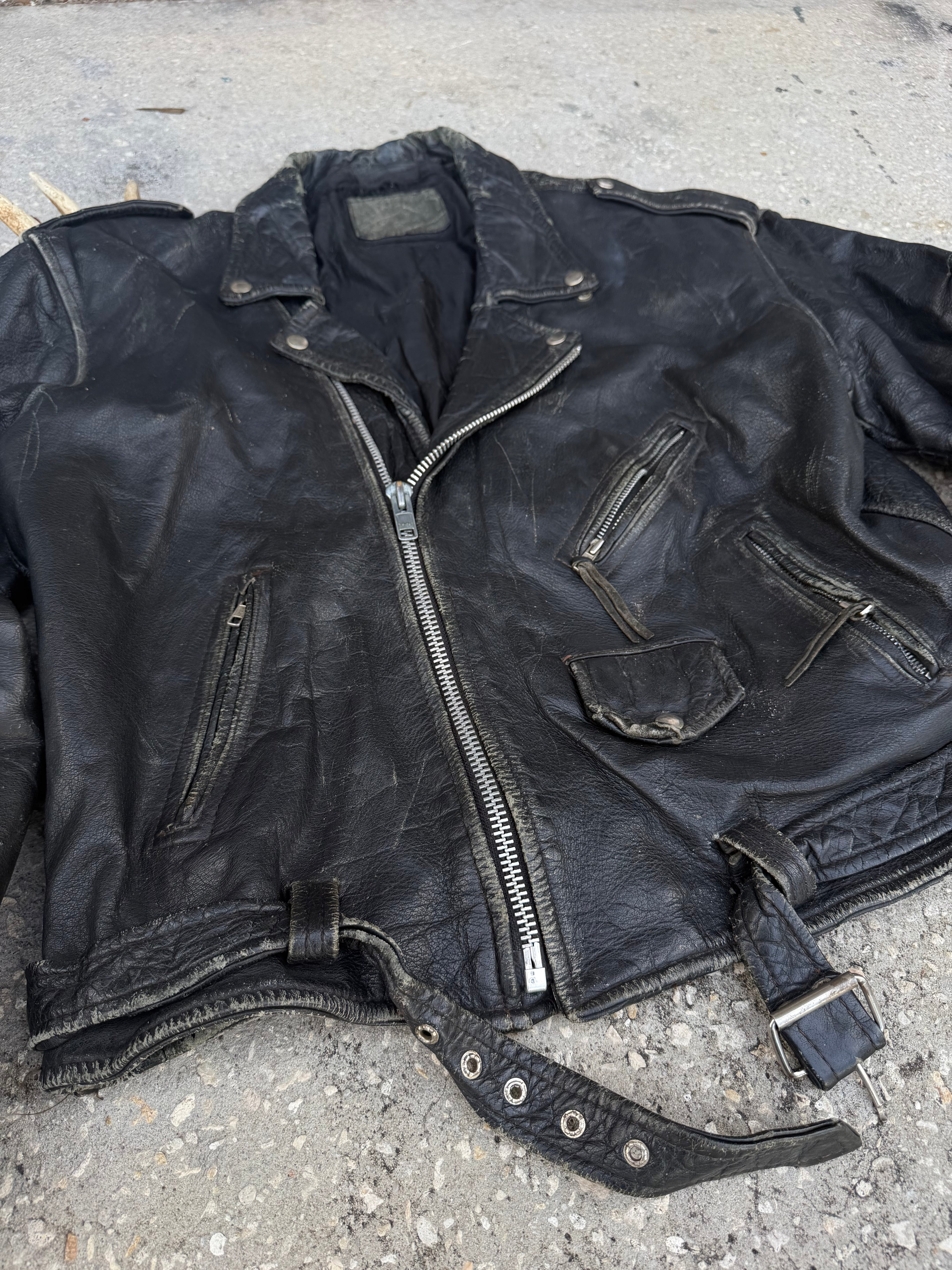 1970s-80s thrashed Leather Jacket L-XL